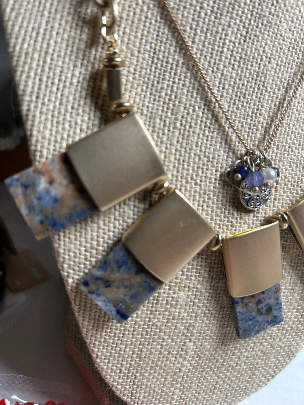 Gold and Blue Stone Statement Necklace - Women Jewelry